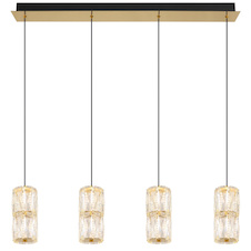 Závěsná lampa kov zlaté barvy antik, kov černý matný, křišťálové čiré sklo, kabel PVC černý, výškově nastavitelná, DxŠxV: 845x95x1500mm, včetně LED 35W 230V, zdroj 3900lm, výstup 2000lm,