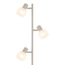 Stojící lampa, kov matné pískové barvy, kov s imitací dřeva, saténové sklo, kabel PVC černý, nožní spínač, DxŠxV: 280x230x1540mm, délka kabelu 1800mm, bez žárovek 3x E14,max. 40W 230V