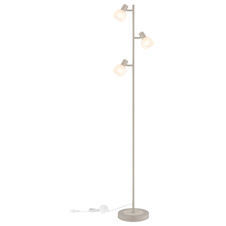 Stojící lampa, kov matné pískové barvy, kov s imitací dřeva, saténové sklo, kabel PVC černý, nožní spínač, DxŠxV: 280x230x1540mm, délka kabelu 1800mm, bez žárovek 3x E14,max. 40W 230V
