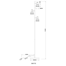 Stojící lampa, kov matné pískové barvy, kov s imitací dřeva, saténové sklo, kabel PVC černý, nožní spínač, DxŠxV: 280x230x1540mm, délka kabelu 1800mm, bez žárovek 3x E14,max. 40W 230V