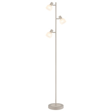 Stojící lampa, kov matné pískové barvy, kov s imitací dřeva, saténové sklo, kabel PVC černý, nožní spínač, DxŠxV: 280x230x1540mm, délka kabelu 1800mm, bez žárovek 3x E14,max. 40W 230V