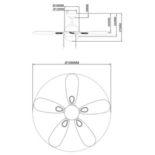 Stropní ventilátor barevný, kov, sklo opál, 3 kroky, pravý a levý chod, vypínač, motor 50W, ø1066, V: 370, bez žárovky 1xE14, max. 60W 230V.