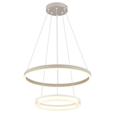 Závěsné svítidlo, kov v barvě písku, bílý plast, průhledný plast, bílý PVC kabel, nastavitelná výška, Ø:50cm, H:150cm, průměr malého kruhu 33cm, včetně LED 30W 230V, zdroj 3210lm, výstup 1900lm, 3000K