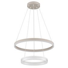 Závěsné svítidlo, kov v barvě písku, bílý plast, průhledný plast, bílý PVC kabel, nastavitelná výška, Ø:50cm, H:150cm, průměr malého kruhu 33cm, včetně LED 30W 230V, zdroj 3210lm, výstup 1900lm, 3000K