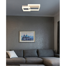 Stropní svítidlo, kov v barvě písku, matný bílý kov, bílý plast, průhledný plast, DxŠxV:53x33x12,5cm, včetně LED 24W 230V, zdroj 2890lm, výstup 2100lm, 3000K