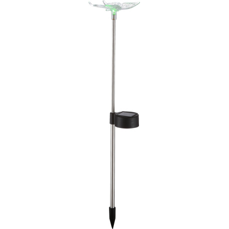 Solární svítidlo nerez, černý plast, čirý plast, RGB měnič barev, IP44, 2xmotýlek, 2xvážka, DxŠxV:60x70x420mm, sada 4 kusy, vč. RGB LED 0,06W 3V, vícebarevné