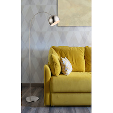 Stojací svítidlo, kov, chrom, nikl, bílá, kabel 1.8 m, vypínač, DxŠxV: 580x245x1500, bez žárovky 1xE27, max. 60W 230V