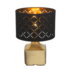 Stolní svítidlo, keramika zlatá, textil černý 1,5m kabel, vypínač, Ø250, V:380, bez žárovky 1xE27, max. 60W 230V.
