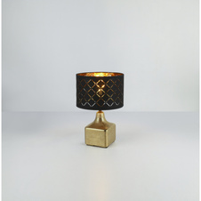 Stolní svítidlo, keramika zlatá, textil černý 1,5m kabel, vypínač, Ø250, V:380, bez žárovky 1xE27, max. 60W 230V.