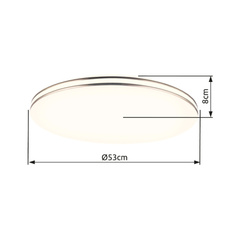 Stropní svítidlo, kov bílý, plast opál, chromová obruč, změna barvy světla 3000-6400K, noční světlo, stmívatelné, dálkové ovládání, fixace barev, Ø53cm, V:8cm, včetně 1xLED 48W 230V, 350-3500lm, 3000-4200-6400K