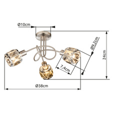 Stropní svítidlo, kov, nikl, chrom, skleněný křišťál průhledný, Ø38cm, V:24cm, bez žárovek 3xE14, max. 40W 230V.